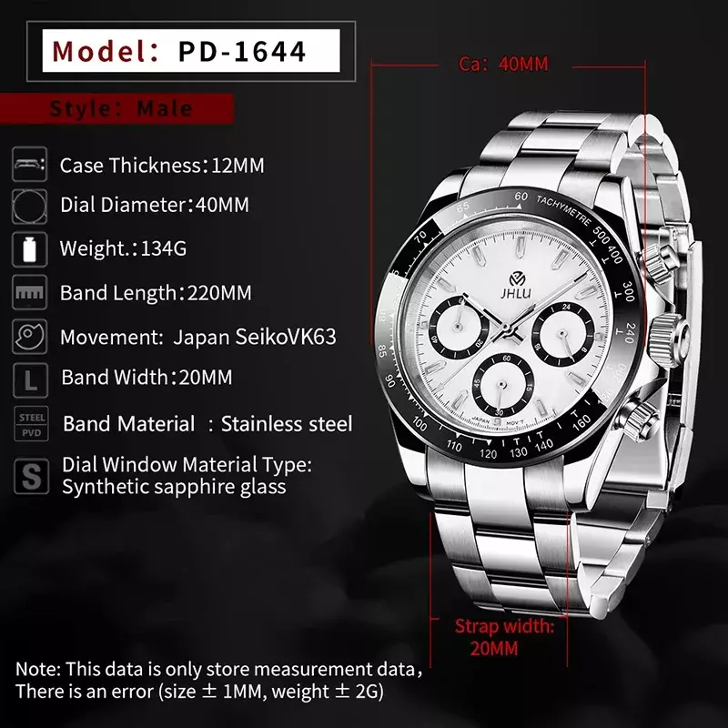 JHLU-impermeável relógio esportivo mecânico masculino, relógio de pulso casual, Cosmograph Daytona, SSSS SSS, marca superior, nova moda
