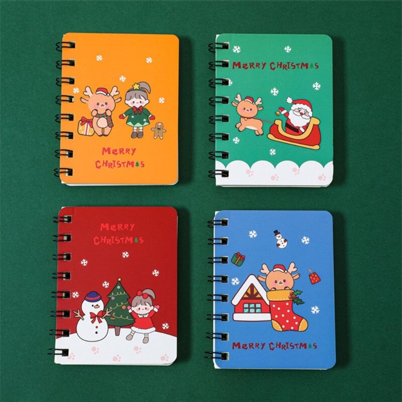 Bloc notas Navidad con dibujos animados, cuaderno pequeño bolsillo, lista tareas pendientes, 4 Uds., 24BB