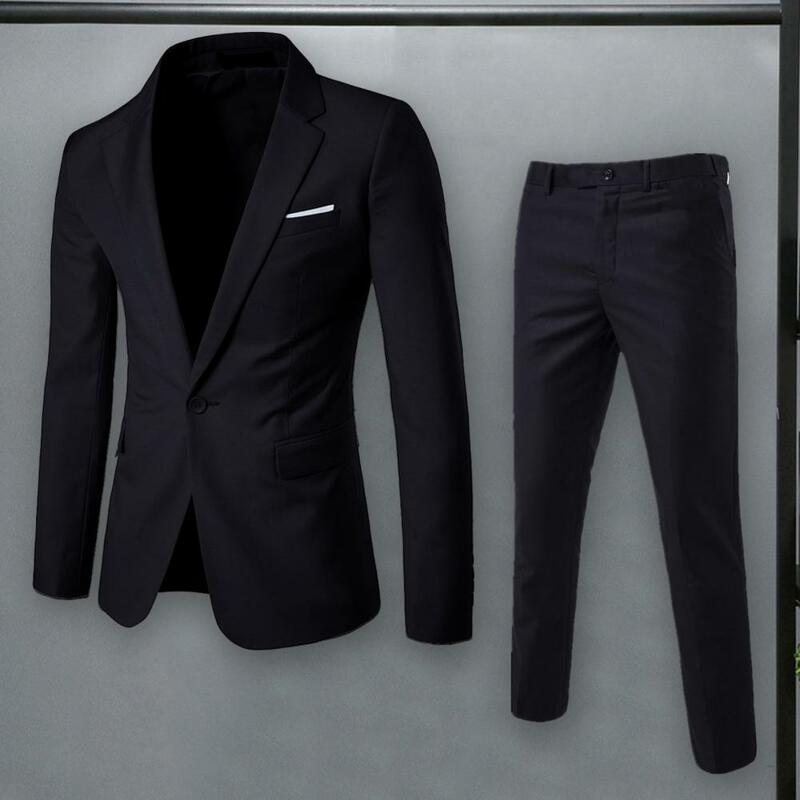 Conjunto de terno de ombro completo masculino, casaco justo, calça comprida com botão único, moda de trabalho elegante, lapela