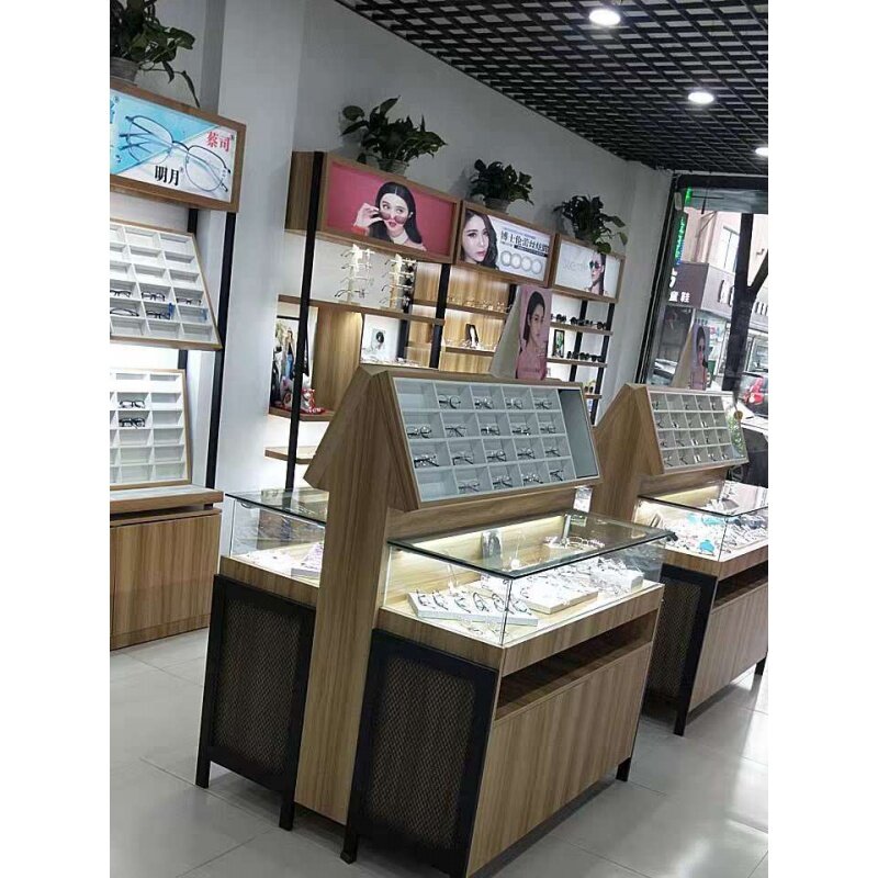 custom，Wood Eyewear Showcase Stand Professional Optical Shop Furniture Modern Optical Shop Counter Design Interior Design
