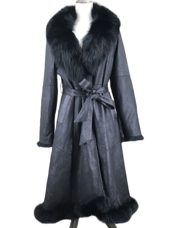 Natural Rabbit Fur Leather One Fur Coat With Fox Fur Collar Bottom With Belt 2023 winter warm slim overcoats For Women