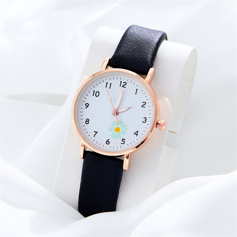 นาฬิกาควอตซ์แฟชั่นสายคาดเดซี่ขนาดเล็กนาฬิกาผู้หญิงดิจิตอลเรียบง่ายแบบเฉพาะกลุ่มของผู้หญิง