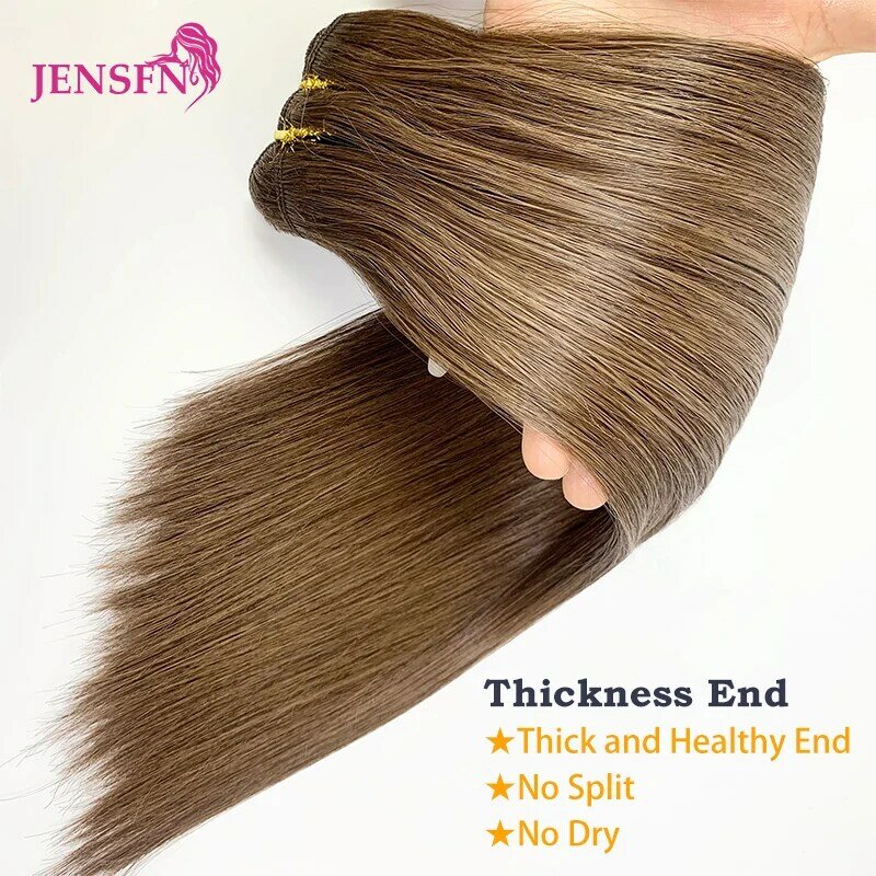 Прямые человеческие волосы JENSFN, искусственные волосы для наращивания, 16-26 дюймов, натуральные волосы без повреждений, Пришивные пряди, утолщенные коричневые светлые волосы