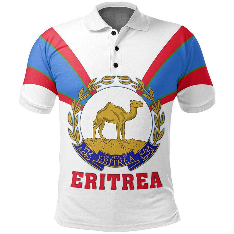 Terbaru Eritrea Hari Kemerdekaan bendera 3D cetak pria Polo kemeja lengan pendek jalan kasual Tee Top kemeja Atasan Pria Pakaian