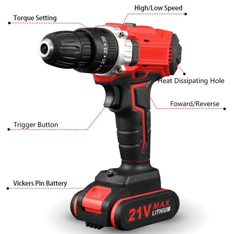 Multi functional impact drill household 21V lithium battery hand electric drill hole drilling wall brush charging drill set elec