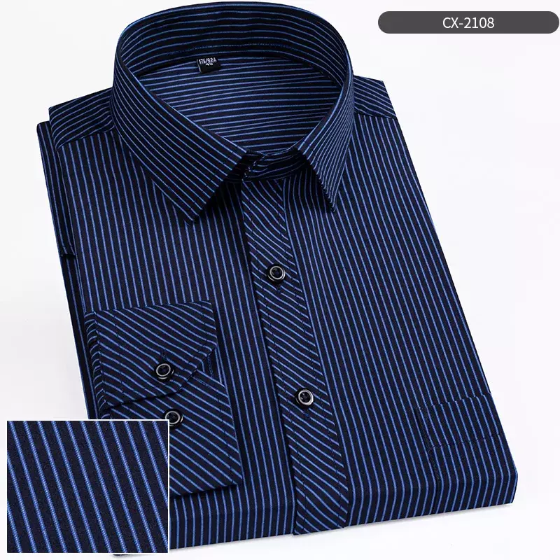 Mens Striped Plaid Oxford Long Sleeve Shirt Spinning Casual Comfortable Breathable Collar Button Design Slim Male Business Dress
