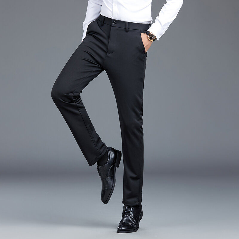 Men's Summer Slim-fit Stretch Suit Pants Outdoor Windproof Solid Color Ice Silk Slacks Men's Simple Comfort Casual Pants
