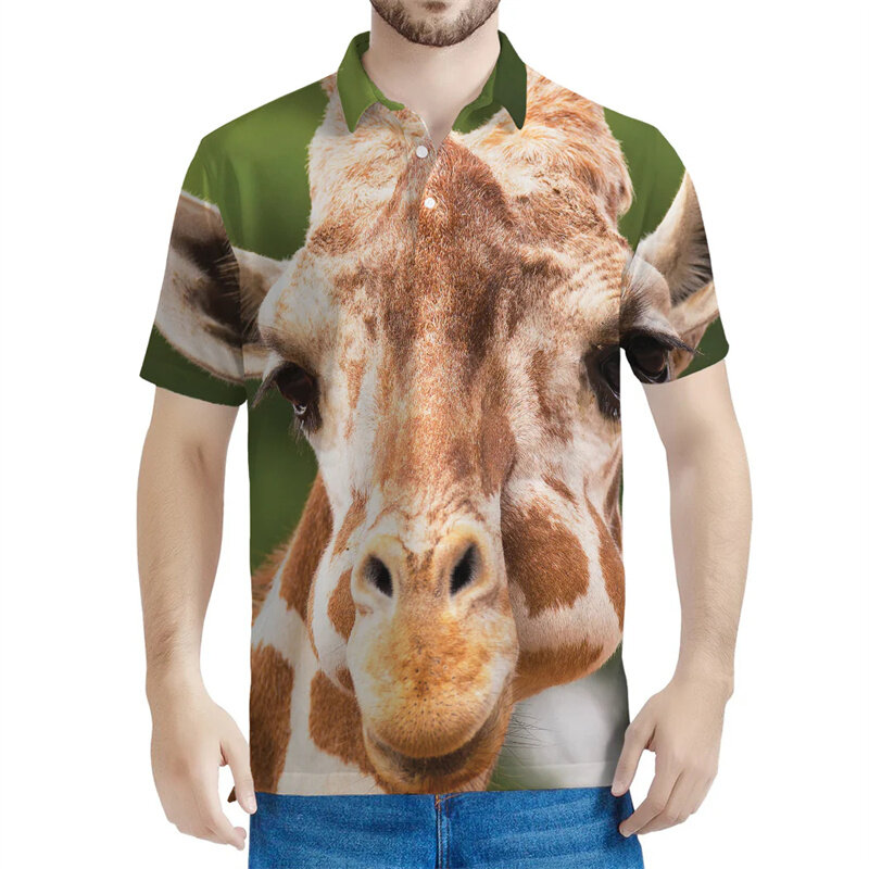Niedliche Giraffe Muster Polos hirt Männer Kinder 3d gedruckt Tier T-Shirts Streetwear übergroße T-Shirt Revers Knopf kurze Ärmel