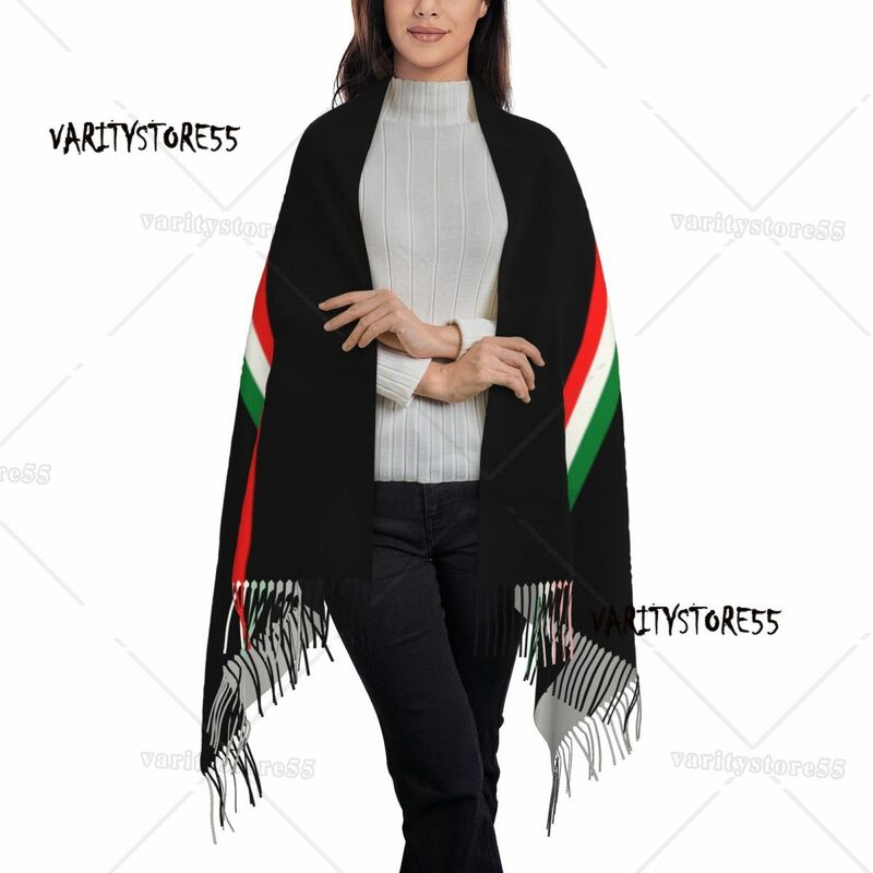 女性のためのミニマリストイタリア国旗タッセルスカーフ、柔らかいイタリアのプライドショール、ラディーズラップ、冬