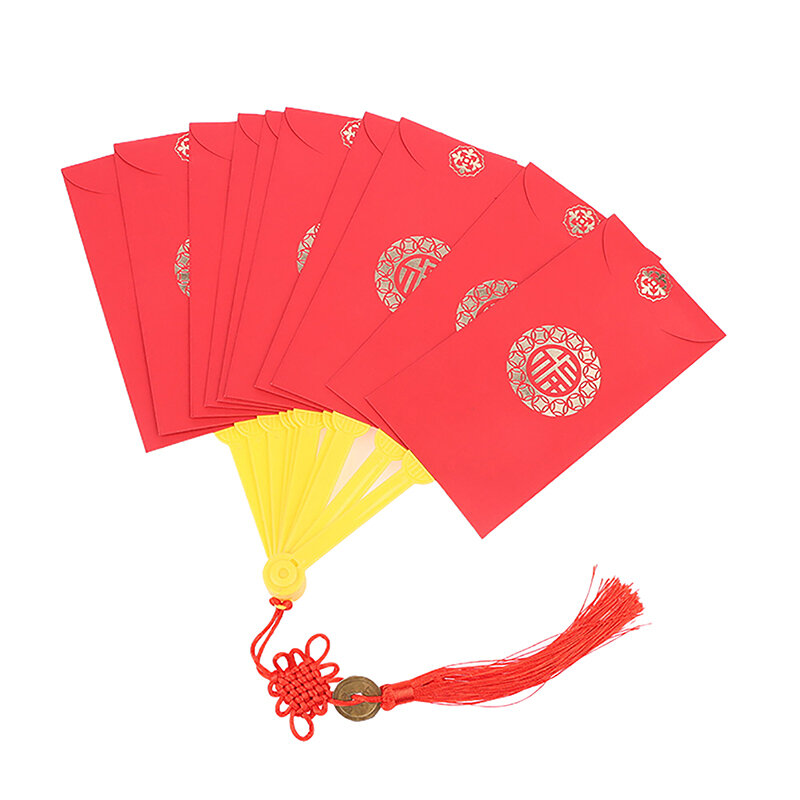 Новинка 2024, красные конверты в форме веера для китайского Нового года, китайские весенние праздничные красные карманы Hongbao, карманы для денег с наилучшими пожеланиями, подарок