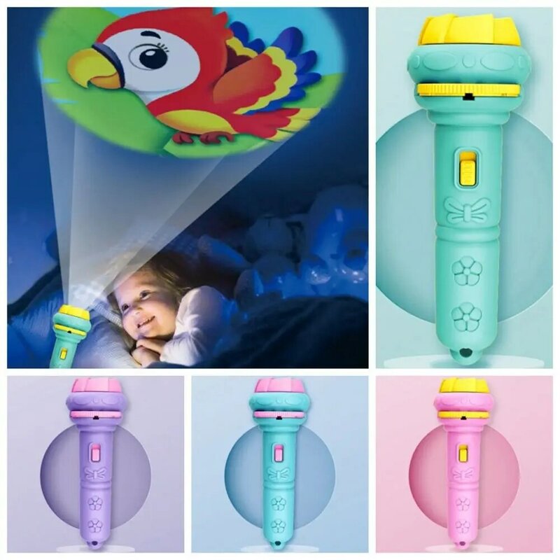 Desenhos animados projeção lanterna brinquedo, bebê luminoso, projetor tocha, plástico, 4 cartões, 32 padrões