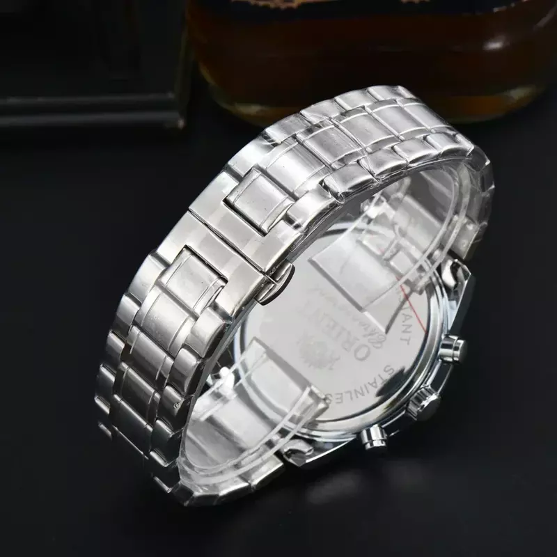 Orient Men's Full Stainless Steel Watch, Original, Data automática, Luxo, Cronógrafo, Esporte, Quartzo, Relógio, Relógios de negócios, Top AAA