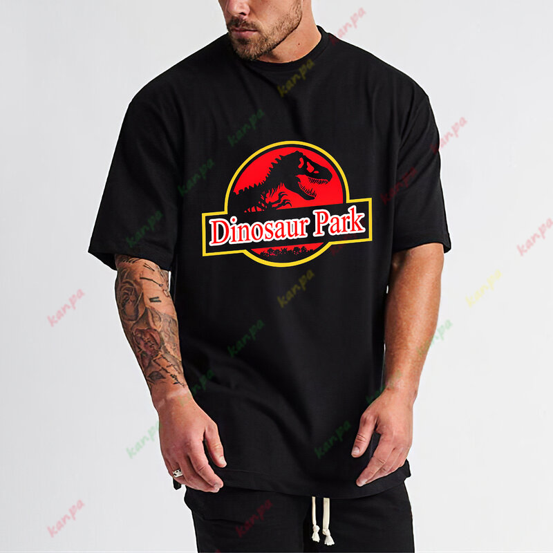 Mens T-shirts Printed Dinosaur park Funny Tops Summer Cotton T-shirt for Men Casual O-Neck Tee Shirts Streetwear oversize 6XL