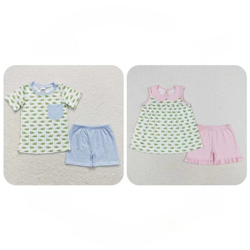 Wholesale Infant Clothing Baby Boy Girl Summer Animals Tops Toddler Cotton Shorts Outfit Kids Children Two Pieces Set