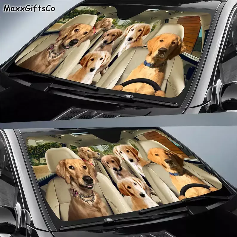 Goldendoodle-parasol plano para coche, accesorio familiar para perros, decoración para amantes de los perros