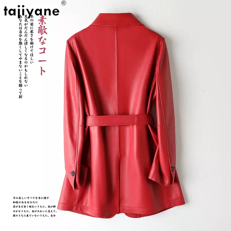 Tajiyane-Jaqueta de couro verdadeira feminina, casaco de pele de carneiro 100% real, elegante e médio, outono e inverno 2021
