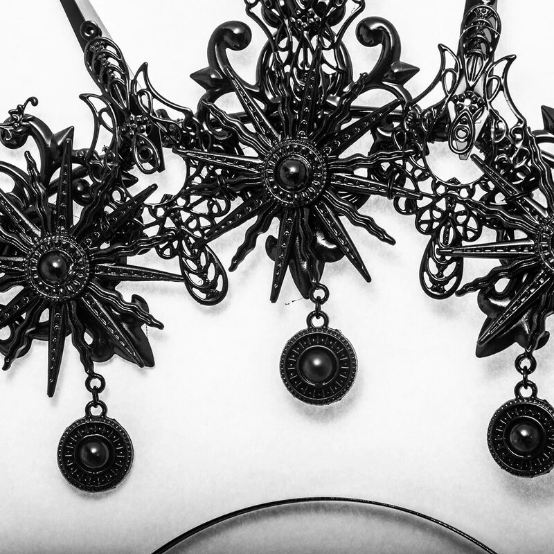 Diadema gótica hecha a mano de Lolita, perla, Sol virgen, corona cruzada, Punk, con pinchos negros, Halo KC