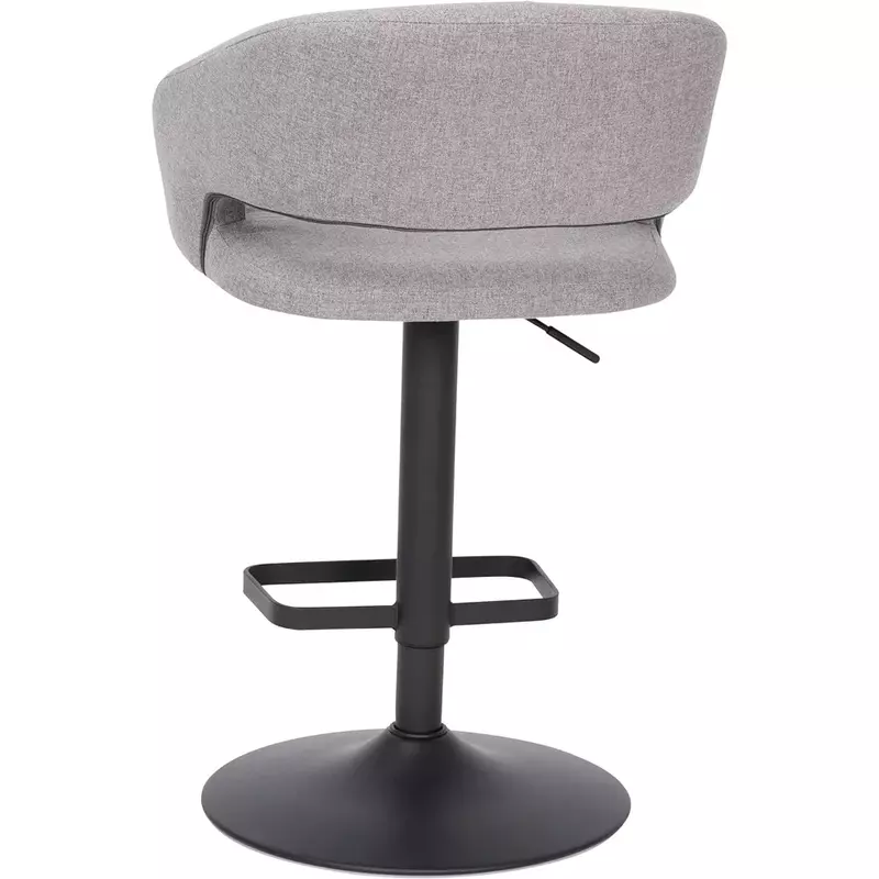 Comfortable and stylish modern bar stool with round middle backrest and footrest, height adjustable - grey fabric, black base