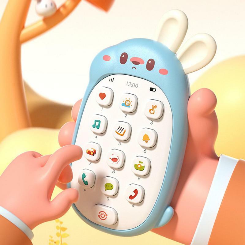 Giocattolo per cellulare per bambini orecchio masticabile simpatico giocattolo per telefono a forma di coniglietto giocattolo educativo alimentato a batteria bilingue multifunzionale per bambini