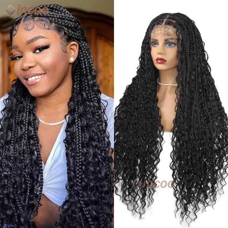 32Inch Synthetic Braid Lace Frontal Wigs Bohemian Goddess Braided Wig for Black Women Passion Twists Braided Wigs Pre Plucked