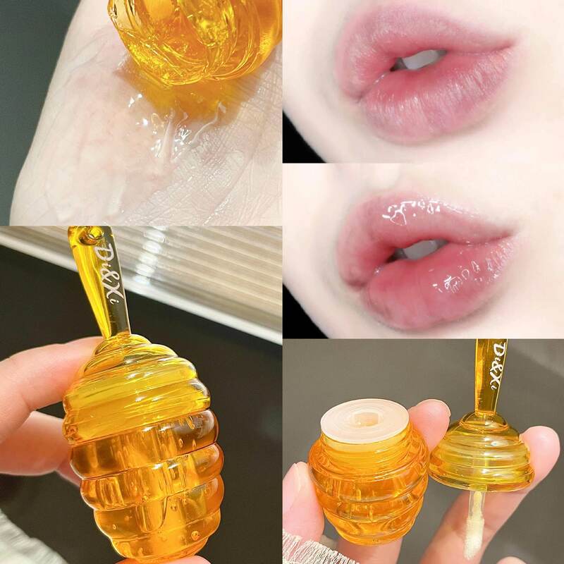 LEKGAVD Honey Pot Shaped Moisturizing Lip Gloss Lip Balm Nourishing Anti-wrinkle Anti-cracking Unisex Lip Mask Honey Peach