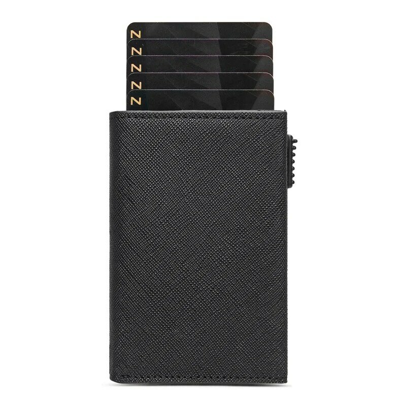Mini carteira de couro de fibra de carbono para homens, titular do cartão de nome personalizado Rfid preto, presente personalizado, novo