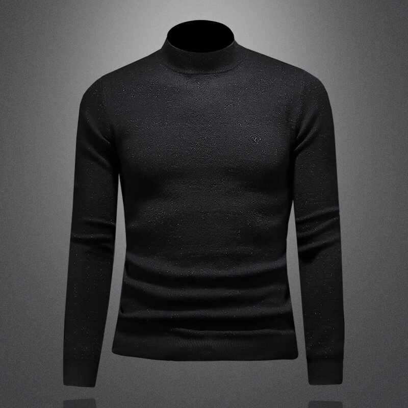 Spring and Autumn Round Neck Men's Pullover Personalized Woolen Sweater Fashion Thickened Mid Neck Slim Fit Knitted Shirt