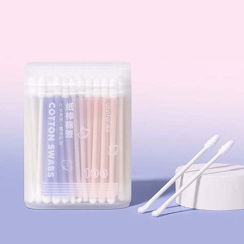 100Pcs/set Nose Lipstik Ear Cleaning Care Cotton Swabs Eyelash Glue Removing Ear Pick Cleaner Cotton Buds Tip Double Head