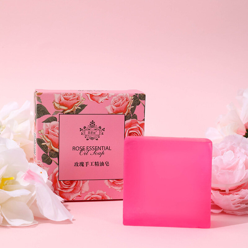Jabón de aceite esencial de Rosa Natural hecho a mano para mujer, Perfume de baño, jabón de manos nutritivo, limpiador Facial de fragancia de larga duración