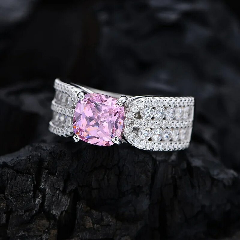 Juego de anillos de diamantes de esmeralda de imitación cuadrada gruesa de 8x8 con diamantes de alto carbono, anillo de plata 925, pequeño y versátil, nuevos modelos