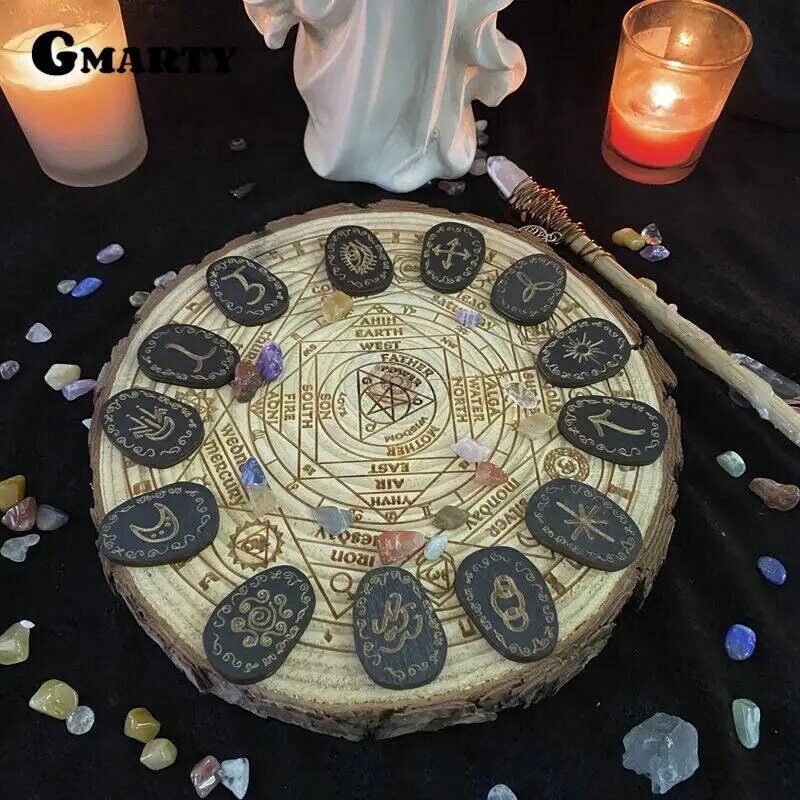 1 set di Rune in legno Set di pietre Set di Rune di streghe 14 pezzi simbolo di Rune incise per la divinazione Hot