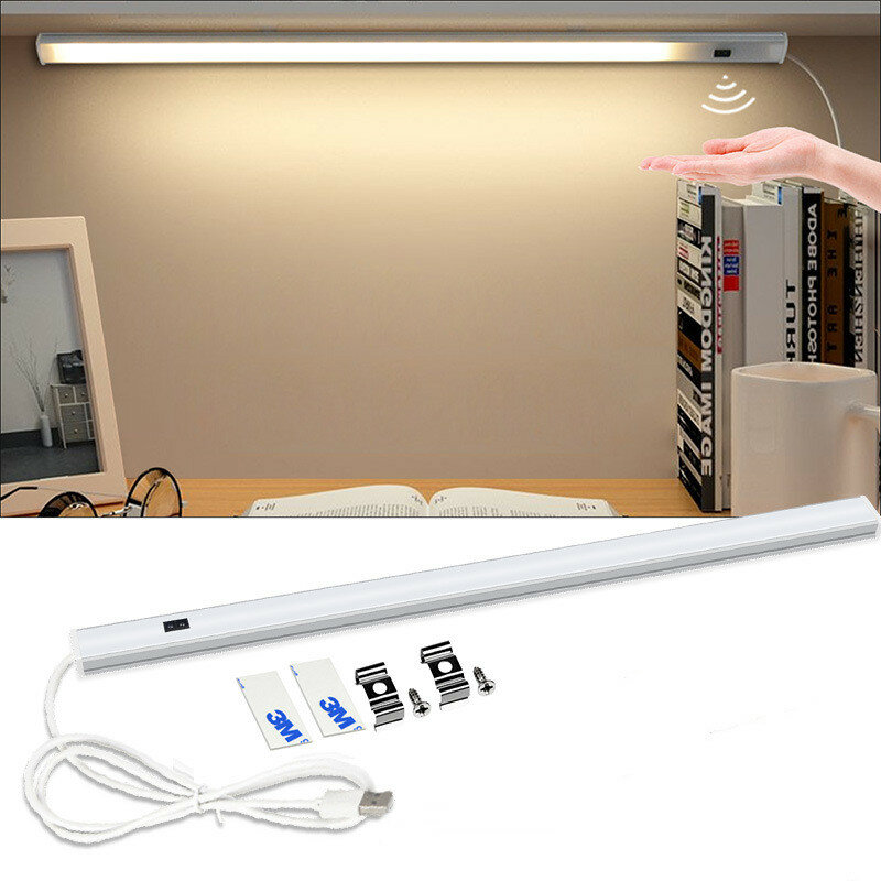 Luz LED de 30/40/50CM para armario, Sensor de barrido manual con movimiento PIR, luces nocturnas con enchufe USB para cocina, dormitorio, armario, mesita de noche