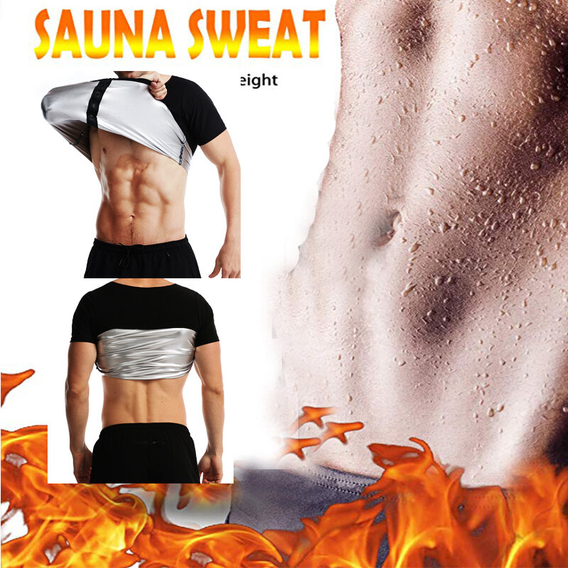 Aiithuug mężczyźni Sauna garnitury z krótkim rękawem 5 razy potu siłownia trening urządzenie do modelowania sylwetki gorsety siłownia odchudzanie spalanie tłuszczu z bluzki z suwakami