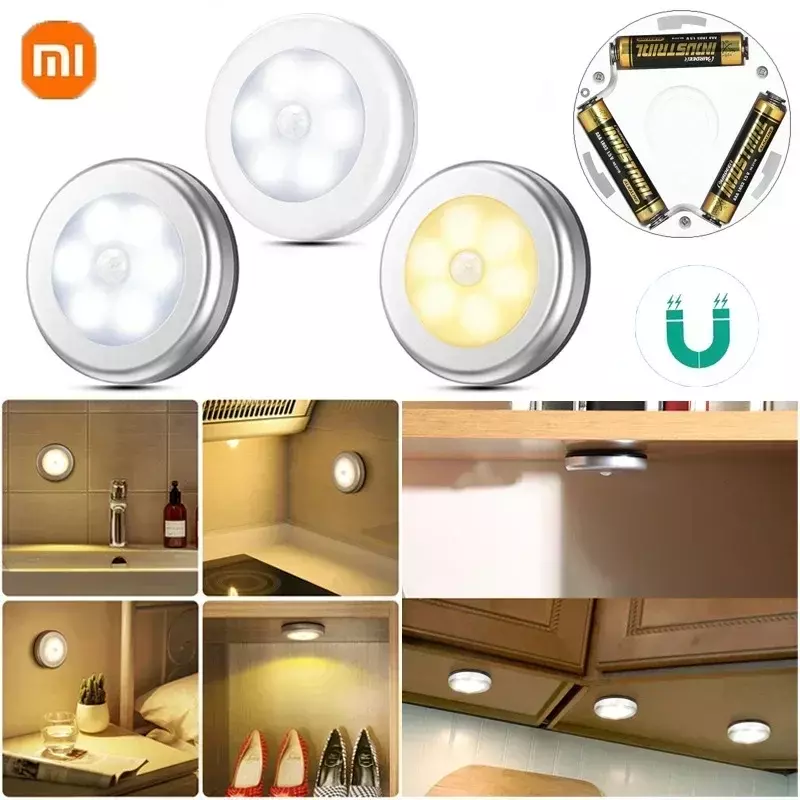 Xiaomi-luz nocturna con Sensor de movimiento PIR, lámpara LED con batería magnética fuerte para dormitorio, mesita de noche, cocina, armario, iluminación