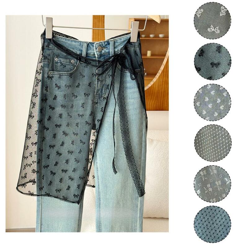INS Blogger Lace Layered Gauze Skirt With Tie Up Spicy Girl Stacked Skirt Y2k Streetwear Apron Wrap Skirt Lace Up Matching Pants