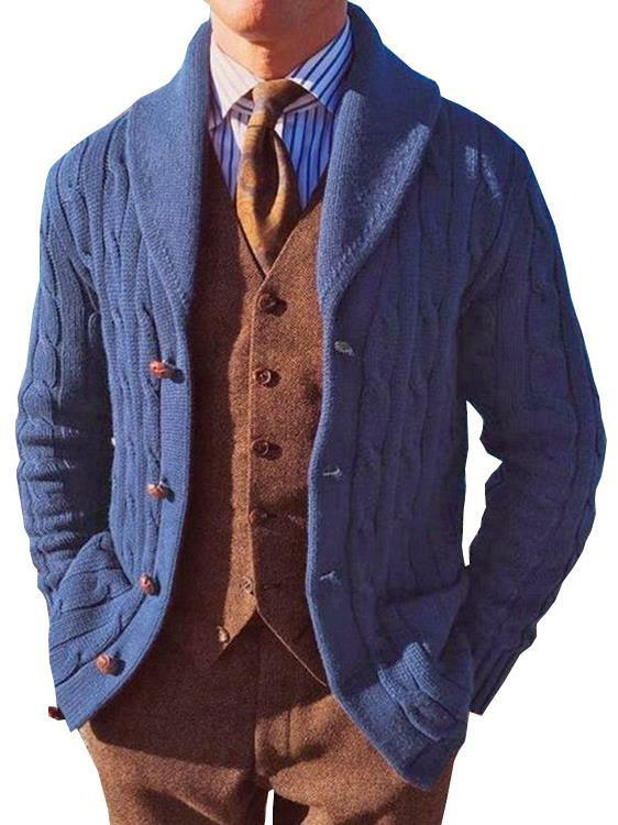 Slim Fit LapeL Blue Knitted Jacket