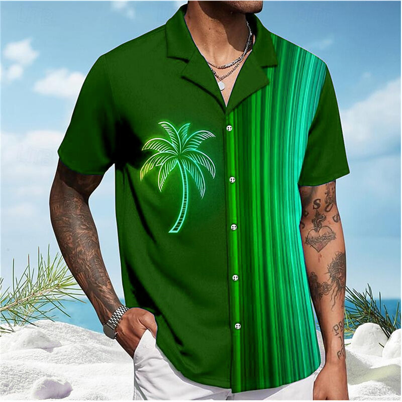 男性用パームツリー3Dプリントシャツ,休暇用ビーチラペル,半袖,紫,大きいサイズ5xl,サマーコレクション