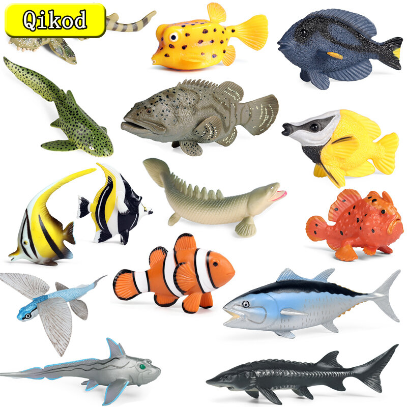 New Ocean Sea Life simulazione modello animale storione Flounder tonno Grouper pesci tropicali Action Toy figure giocattoli educativi per bambini