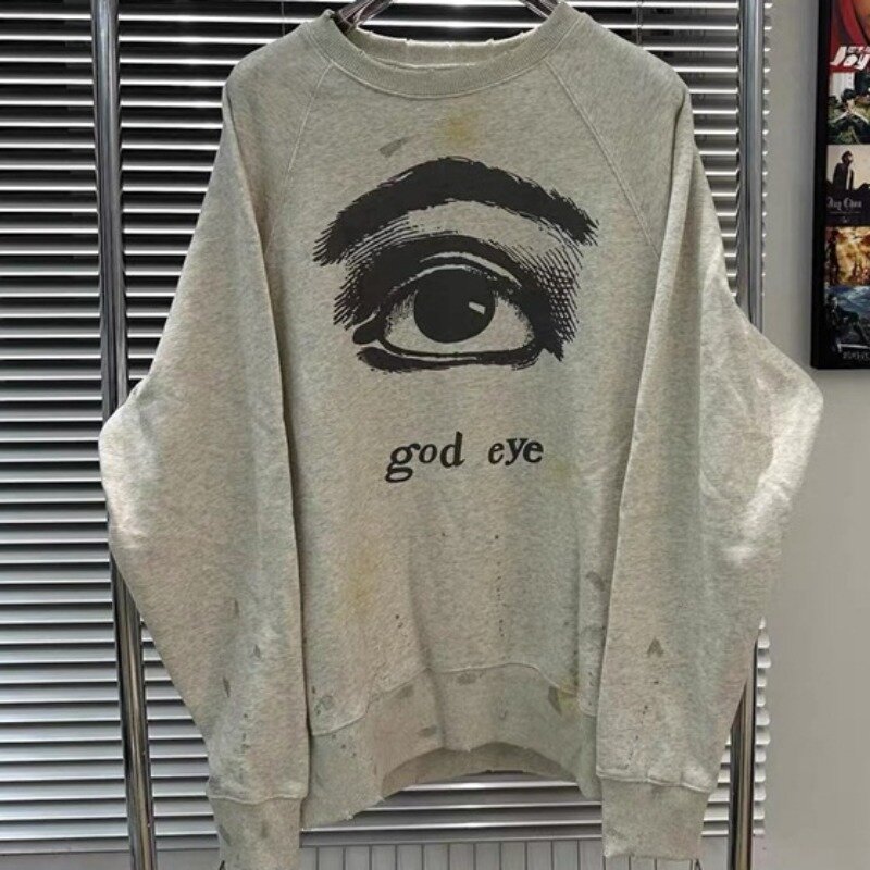 Oversized SAINT MICHAEL Washed Hoodies For Men Women 1:1 Top Quality Saint Michael God Eyes Printed Vintage Sweatshirt