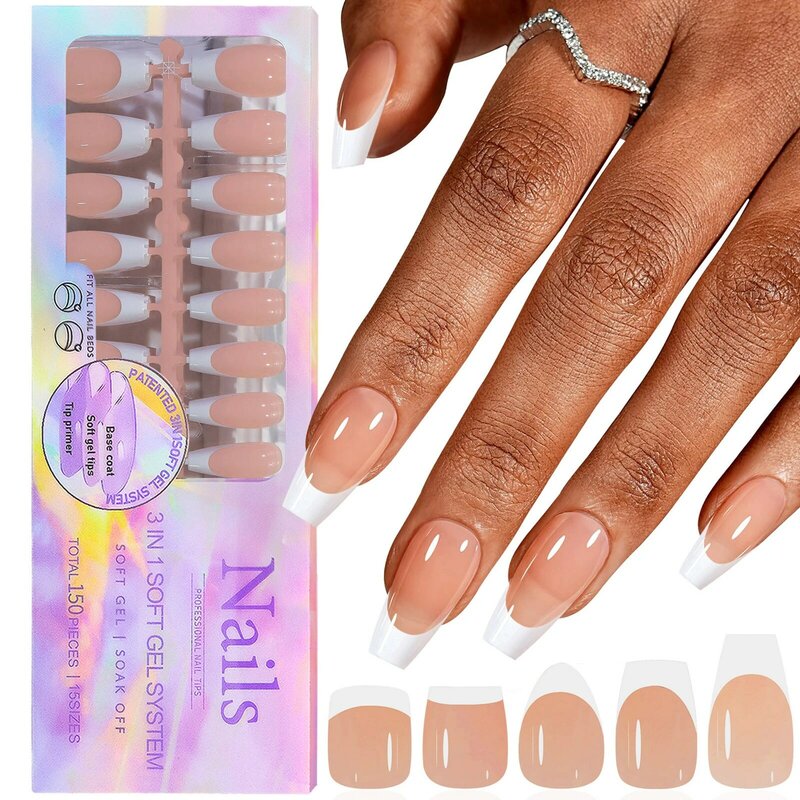 150Pcs/Box French Press On Nails Reusable False Nail Patch Multiple Shapes Wearable Ultra Thin Fake Nails