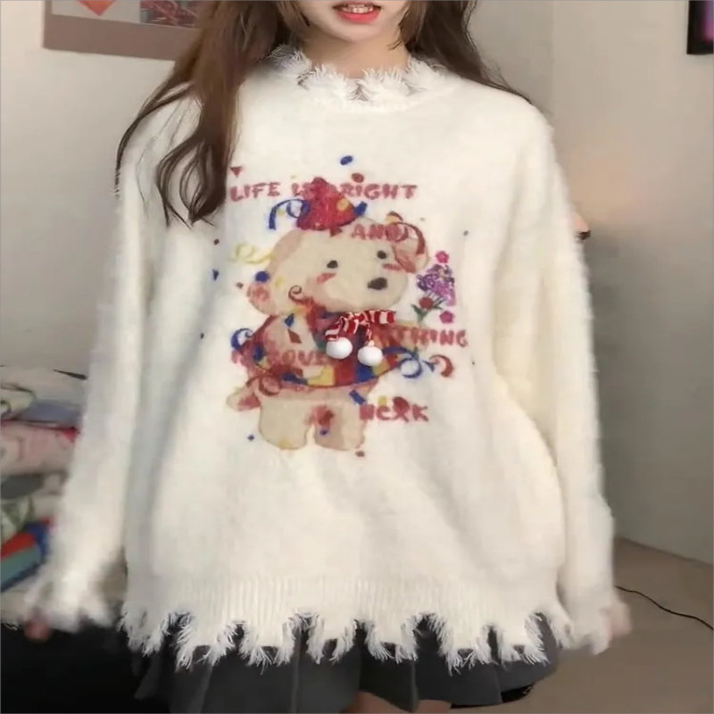 Suéter de malha estilo solto e preguiçoso, edição coreana, edição doce, nova moda natalina, outono e inverno, 2023