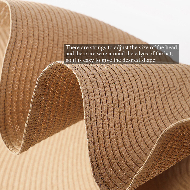 หมวกฟางชายหาดป้องกันรังสียูวีขนาดใหญ่สำหรับเดินทางหมวกบังแดดของผู้หญิง70ซม. หมวกฟางแบบพับได้สำหรับฤดูร้อน