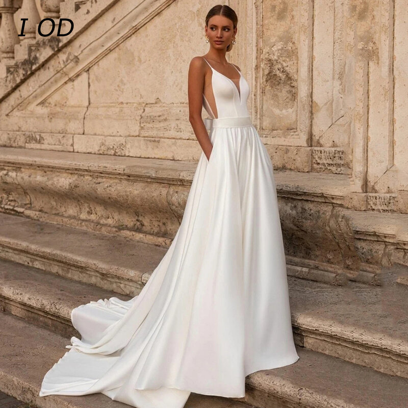 Женское атласное свадебное платье It's yiiya, белое платье без рукавов с открытой спиной на лето 2019