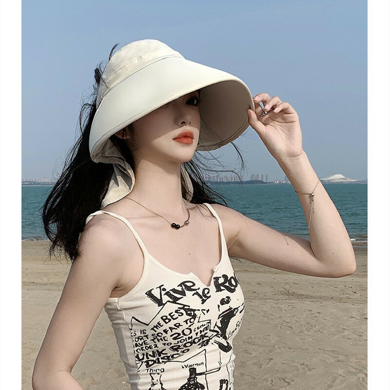 여성용 접이식 포니테일 여행 파나마 모자, 태양 넓은 챙, UV 목 보호, 태양 해변 버킷 모자, 여름 모자