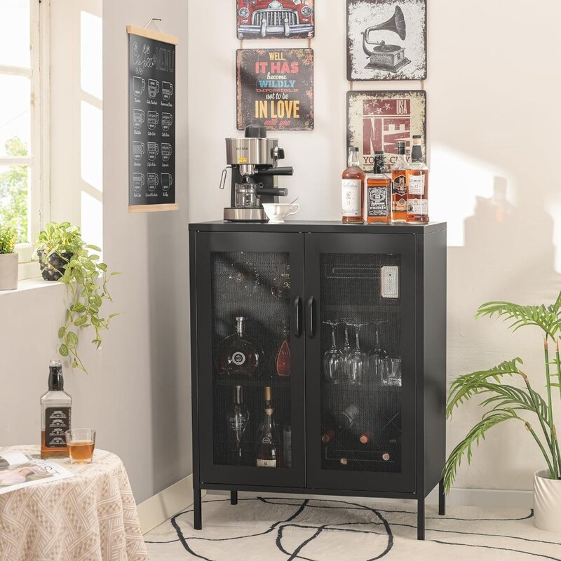 Liquor Cabinet With Adjustable Shelves for Kitchen Wine Refrigerator Living Room Home Office Buffet Sideboard Cabinet Bar