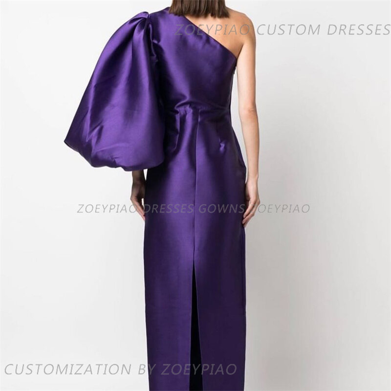 Gaun Prom wanita Lengan satu, ungu panjang pergelangan kaki gaun malam kustom Satin sederhana musim panas satu bahu 2024