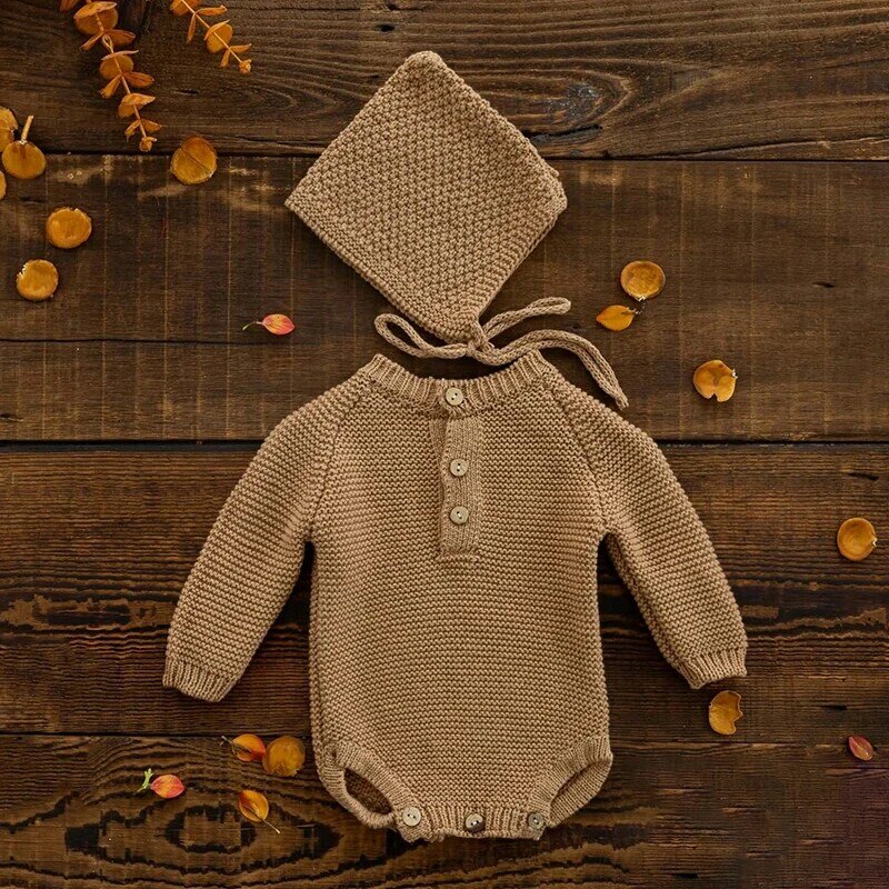 Costume fotografico neonato tuta in maglia semplice + cappello 2 pz/set tinta unita morbido abbigliamento per bambini Studio fotografico abiti per neonati