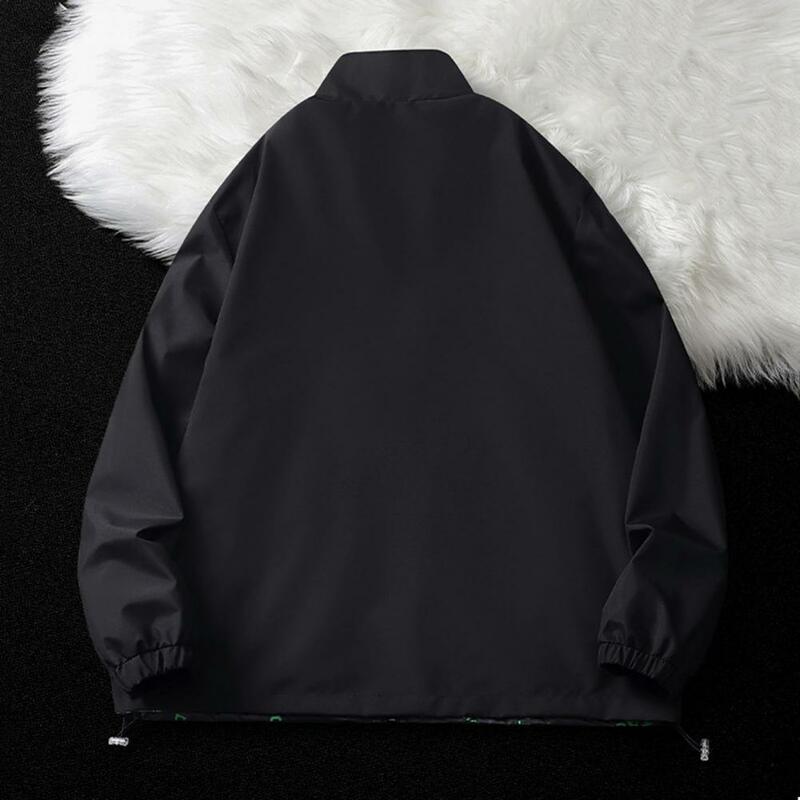 Giacca da uomo con stampa lettera giacca da uomo giacca da esterno da uomo reversibile liscia antivento chiusura con cerniera per colletto alla coreana per Unisex