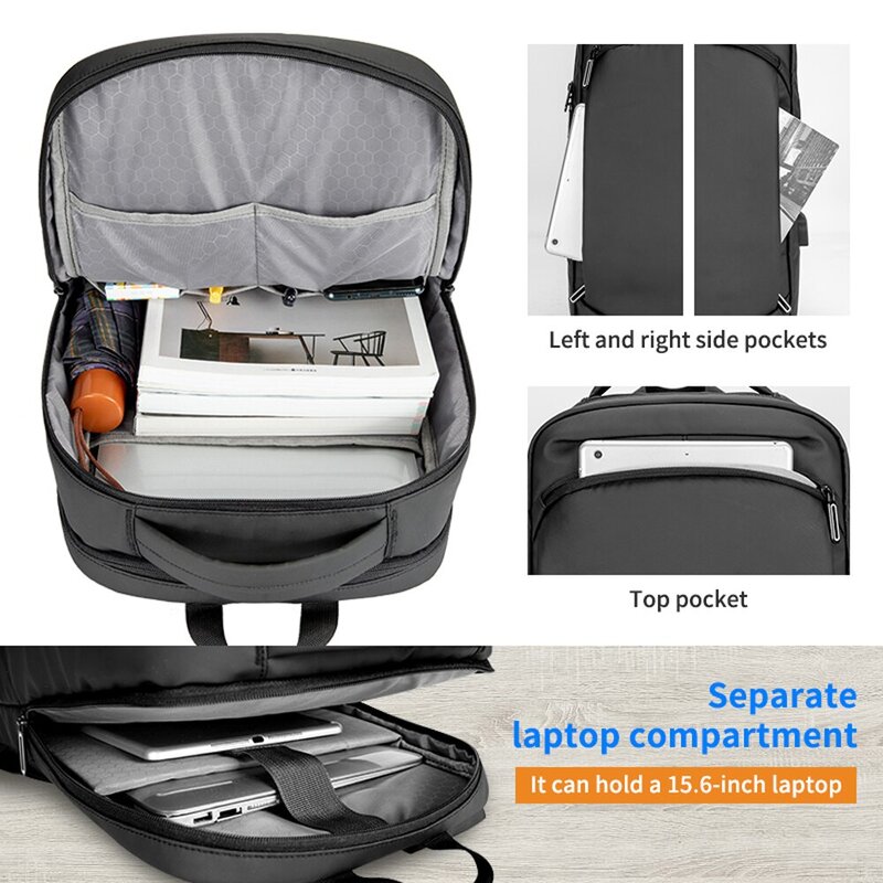 กระเป๋าเป้สะพายหลังแล็ปท็อปขนาด16.5นิ้วสำหรับเดินทางธุรกิจทำจาก PU สีดำสีเทา