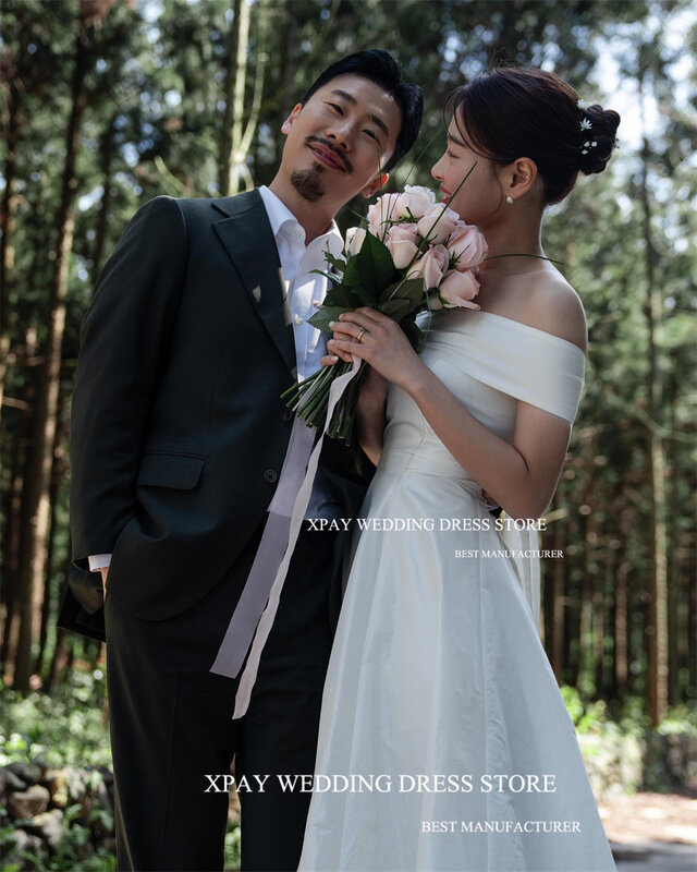 XPAY Strapless Satin Korea Wedding Dresses Sleeveless Elegant Bridal Dress For Photo Shoot Backless Custom Made Bride Gowns